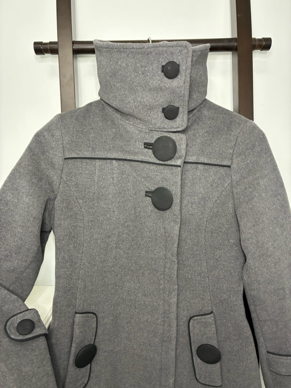 Soia & Kyo Gray High-Collar Wool blend Pea Coat Oversized Buttons | Size XS - Picture 6 of 13